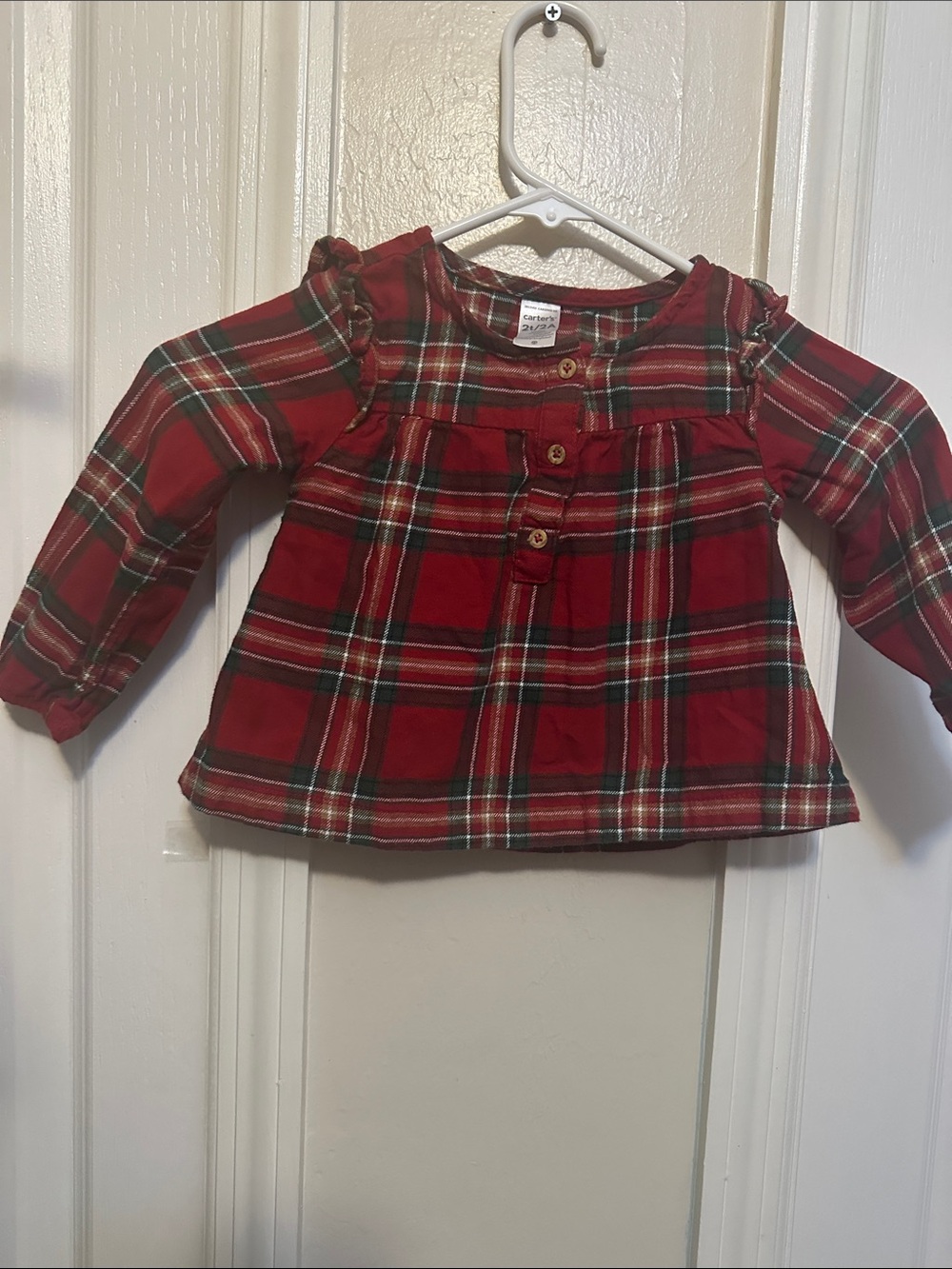 Carter's Red Plaid Long-Sleeve Ruffle Shoulder Top